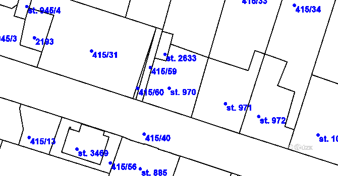 Parcela st. 970 v KÚ Jičín, Katastrální mapa