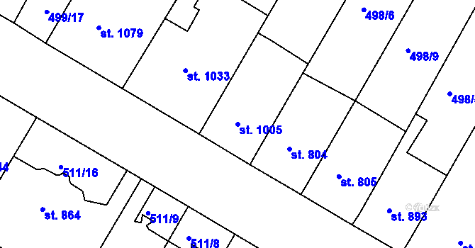 Parcela st. 1005 v KÚ Jičín, Katastrální mapa