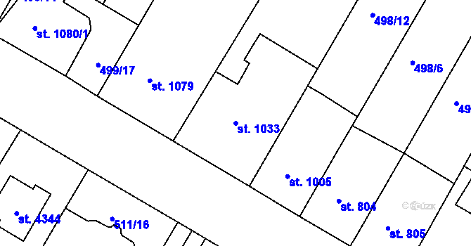 Parcela st. 1033 v KÚ Jičín, Katastrální mapa