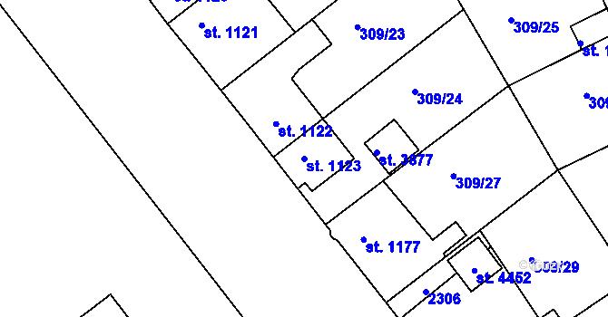 Parcela st. 1123 v KÚ Jičín, Katastrální mapa