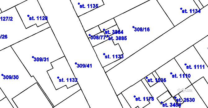 Parcela st. 1133 v KÚ Jičín, Katastrální mapa