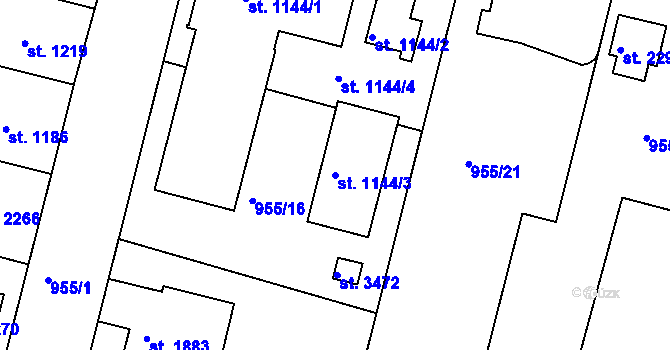 Parcela st. 1144/3 v KÚ Jičín, Katastrální mapa