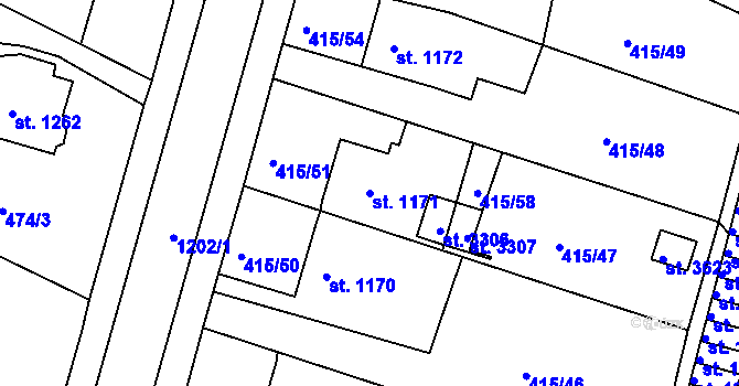 Parcela st. 1171 v KÚ Jičín, Katastrální mapa