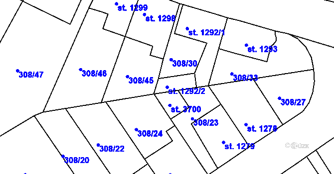 Parcela st. 1292/2 v KÚ Jičín, Katastrální mapa