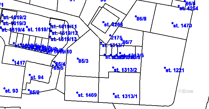 Parcela st. 1313/3 v KÚ Jičín, Katastrální mapa