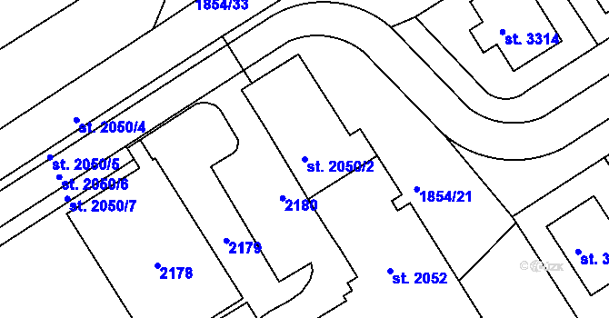 Parcela st. 2050/2 v KÚ Jičín, Katastrální mapa