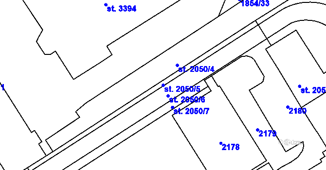 Parcela st. 2050/5 v KÚ Jičín, Katastrální mapa