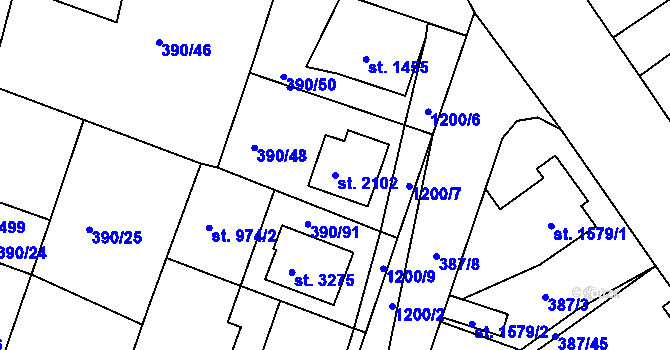 Parcela st. 2102 v KÚ Jičín, Katastrální mapa