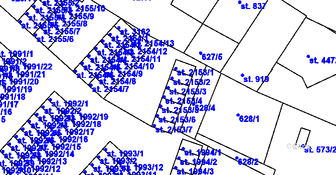 Parcela st. 2153/3 v KÚ Jičín, Katastrální mapa