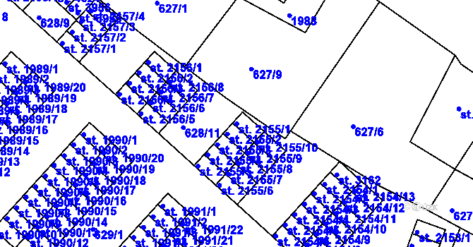 Parcela st. 2155/1 v KÚ Jičín, Katastrální mapa