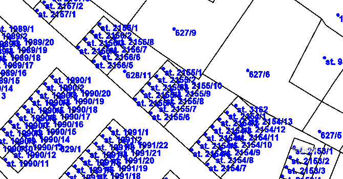 Parcela st. 2155/9 v KÚ Jičín, Katastrální mapa