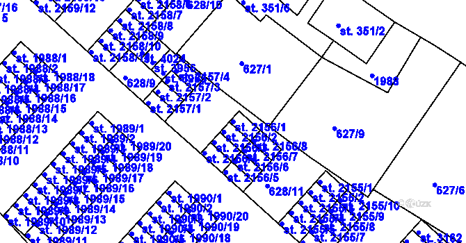 Parcela st. 2156/1 v KÚ Jičín, Katastrální mapa