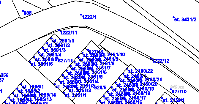 Parcela st. 2161/10 v KÚ Jičín, Katastrální mapa