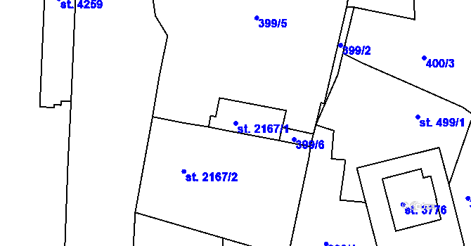 Parcela st. 2167/1 v KÚ Jičín, Katastrální mapa