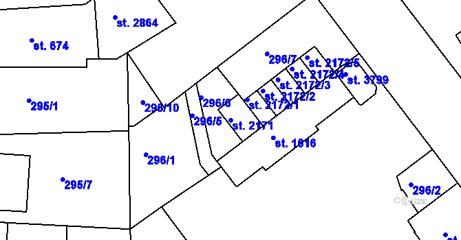 Parcela st. 2171 v KÚ Jičín, Katastrální mapa