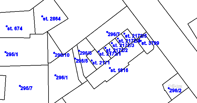 Parcela st. 2172/1 v KÚ Jičín, Katastrální mapa
