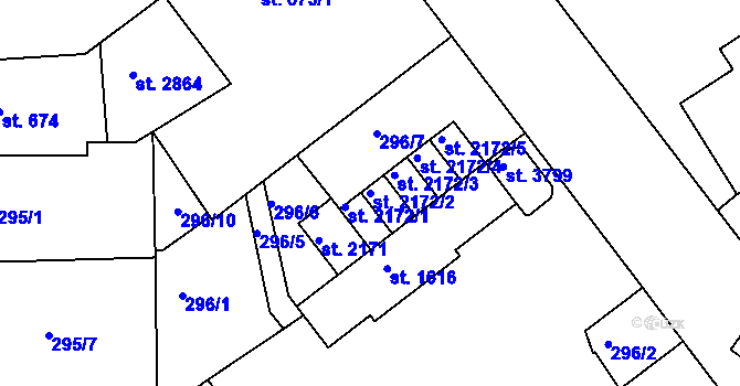 Parcela st. 2172/2 v KÚ Jičín, Katastrální mapa
