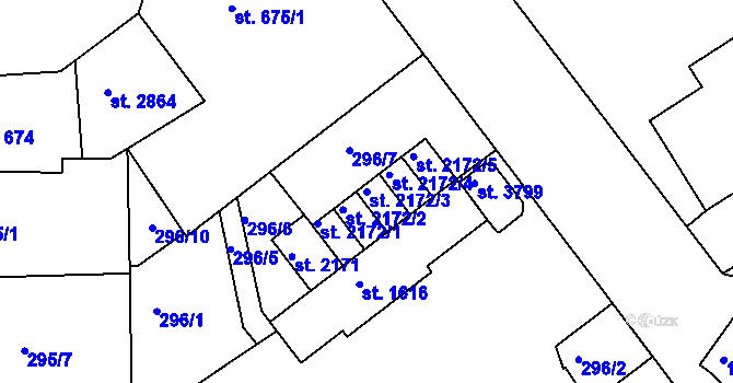 Parcela st. 2172/3 v KÚ Jičín, Katastrální mapa