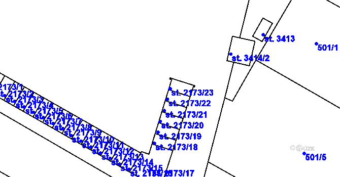Parcela st. 2173/23 v KÚ Jičín, Katastrální mapa