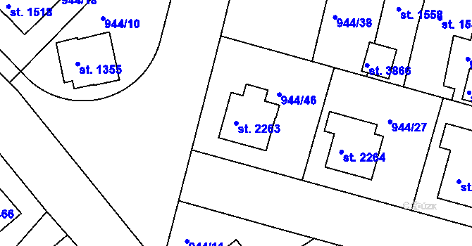 Parcela st. 2263 v KÚ Jičín, Katastrální mapa