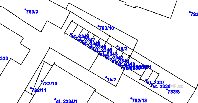 Parcela st. 2343 v KÚ Jičín, Katastrální mapa