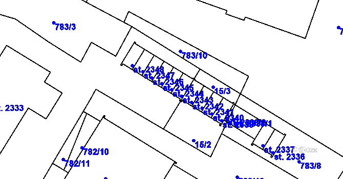 Parcela st. 2344 v KÚ Jičín, Katastrální mapa