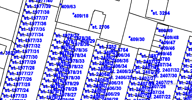 Parcela st. 2406/1 v KÚ Jičín, Katastrální mapa