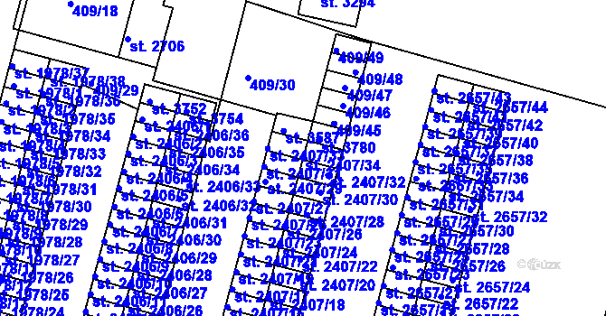 Parcela st. 2407/34 v KÚ Jičín, Katastrální mapa