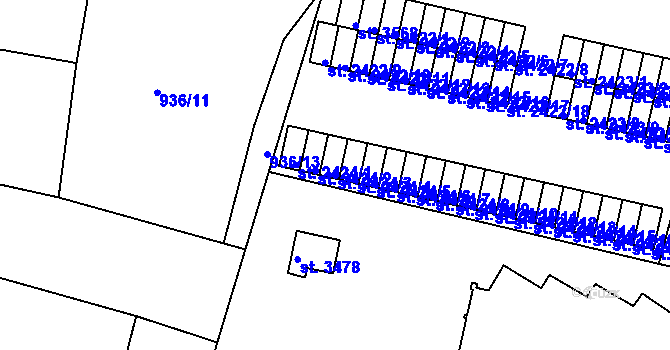 Parcela st. 2424/3 v KÚ Jičín, Katastrální mapa