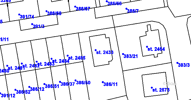 Parcela st. 2433 v KÚ Jičín, Katastrální mapa