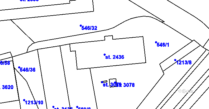 Parcela st. 2436 v KÚ Jičín, Katastrální mapa