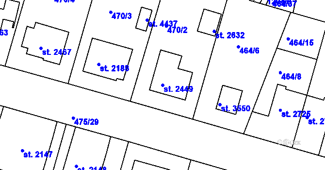 Parcela st. 2449 v KÚ Jičín, Katastrální mapa