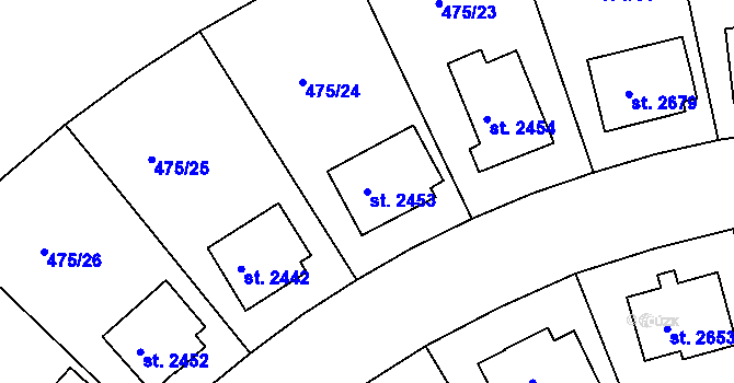 Parcela st. 2453 v KÚ Jičín, Katastrální mapa