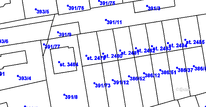Parcela st. 2480 v KÚ Jičín, Katastrální mapa