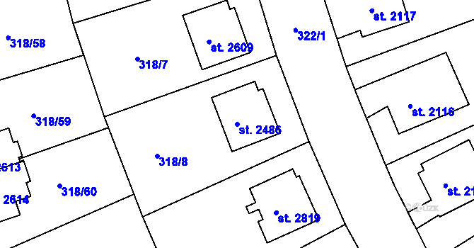 Parcela st. 2486 v KÚ Jičín, Katastrální mapa