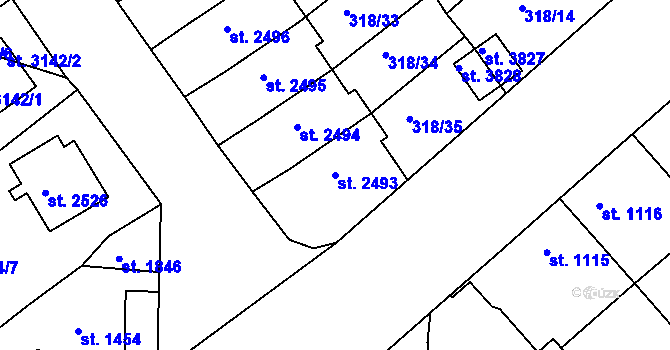 Parcela st. 2493 v KÚ Jičín, Katastrální mapa