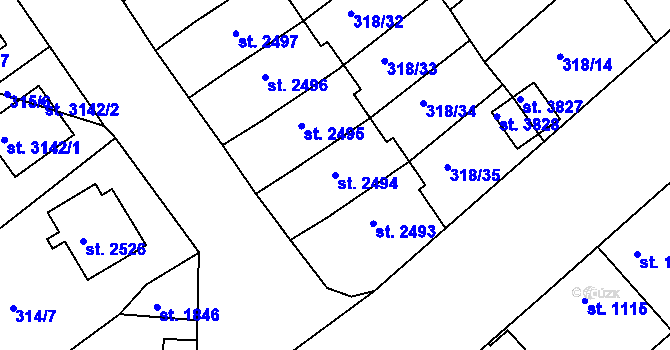 Parcela st. 2494 v KÚ Jičín, Katastrální mapa