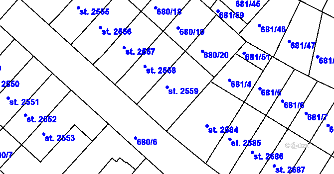 Parcela st. 2559 v KÚ Jičín, Katastrální mapa