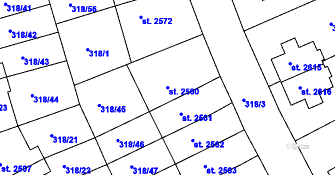 Parcela st. 2560 v KÚ Jičín, Katastrální mapa