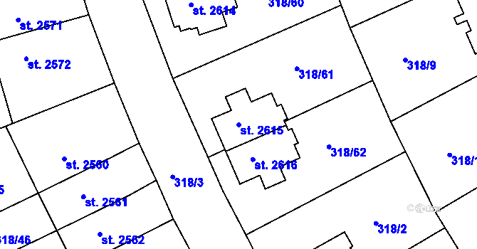 Parcela st. 2615 v KÚ Jičín, Katastrální mapa