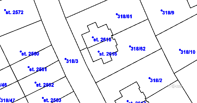 Parcela st. 2616 v KÚ Jičín, Katastrální mapa