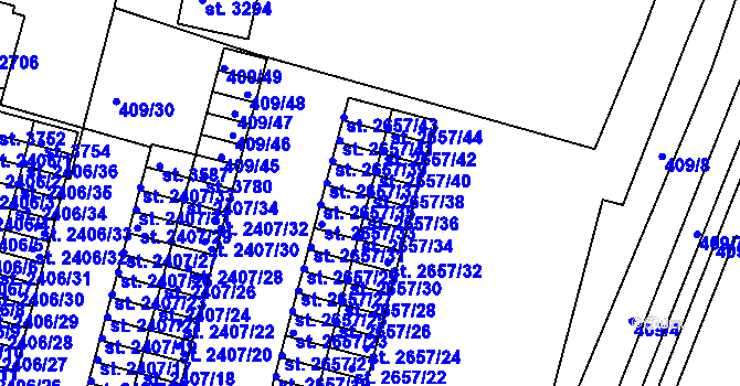 Parcela st. 2657/38 v KÚ Jičín, Katastrální mapa