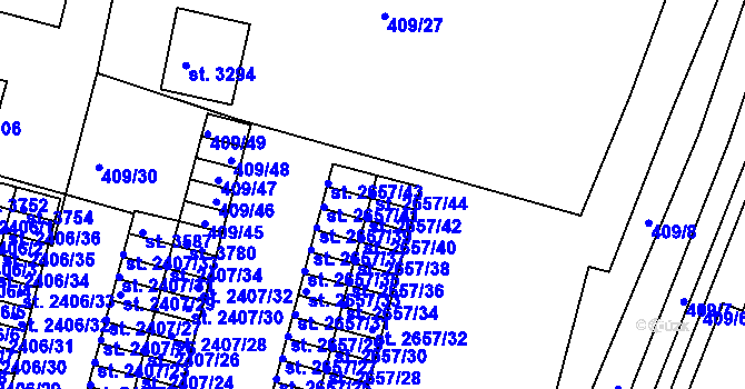 Parcela st. 2657/44 v KÚ Jičín, Katastrální mapa