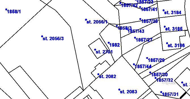 Parcela st. 2701 v KÚ Jičín, Katastrální mapa