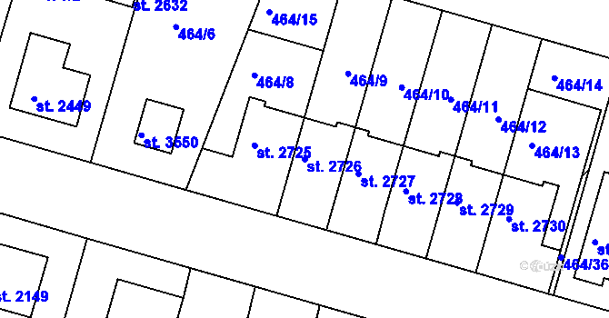 Parcela st. 2726 v KÚ Jičín, Katastrální mapa
