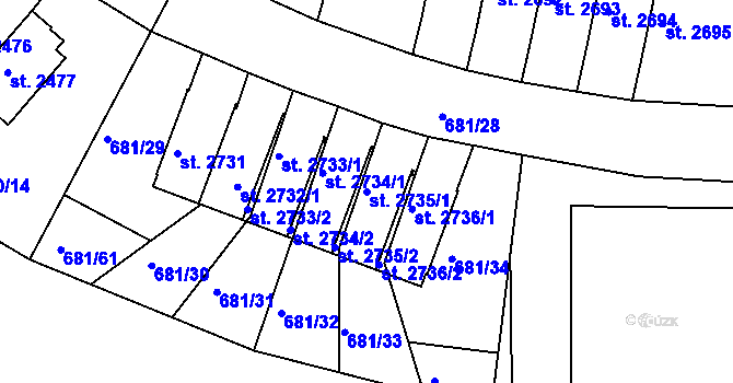 Parcela st. 2735/1 v KÚ Jičín, Katastrální mapa
