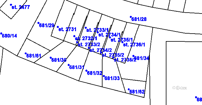 Parcela st. 2735/2 v KÚ Jičín, Katastrální mapa