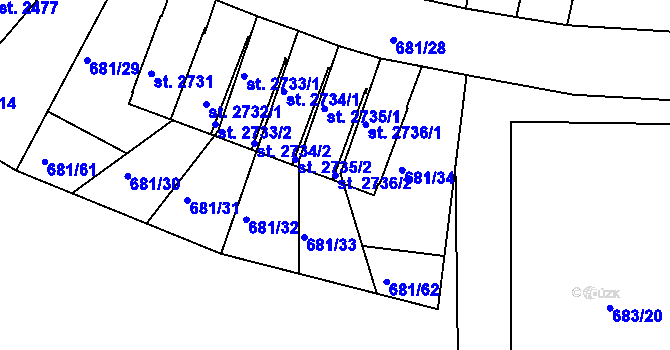 Parcela st. 2736/2 v KÚ Jičín, Katastrální mapa