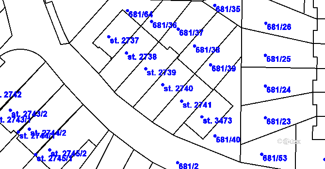 Parcela st. 2740 v KÚ Jičín, Katastrální mapa