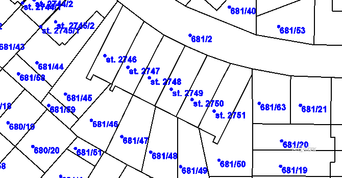 Parcela st. 2749 v KÚ Jičín, Katastrální mapa
